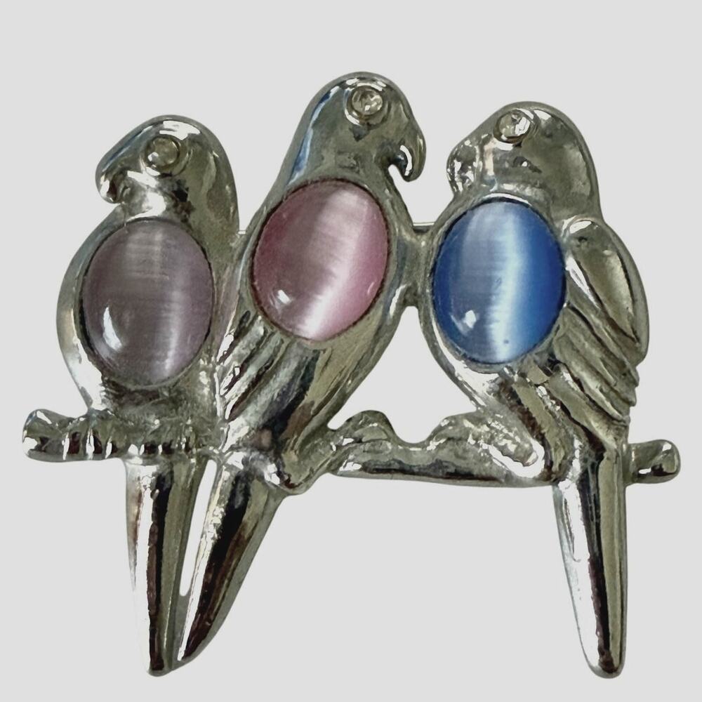 Vintage Bird‎ Brooch Sz OS Silver Tone Jelly Belly Moonglow Pin Grandmacore